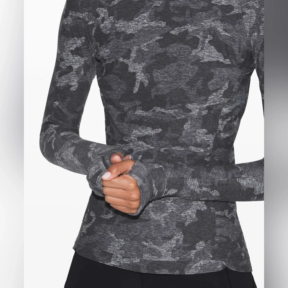 Lululemon Runderful Long Sleeve in Incognito Camo HTR Black Size 12.